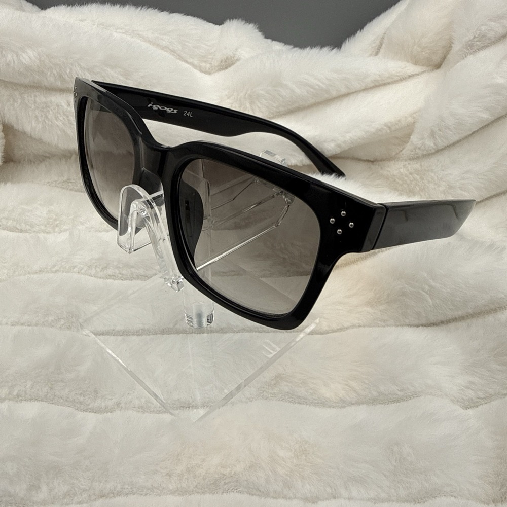 I-GOG BLACK & SILVER ACCENT EXCLUSIVE SQUARE BLACK RETRO SUNGLASSES POLARIZED